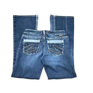 Silver Aiko Jeans Bootcut Women's Size 27x29 Embroidered Thick Stitch Denim